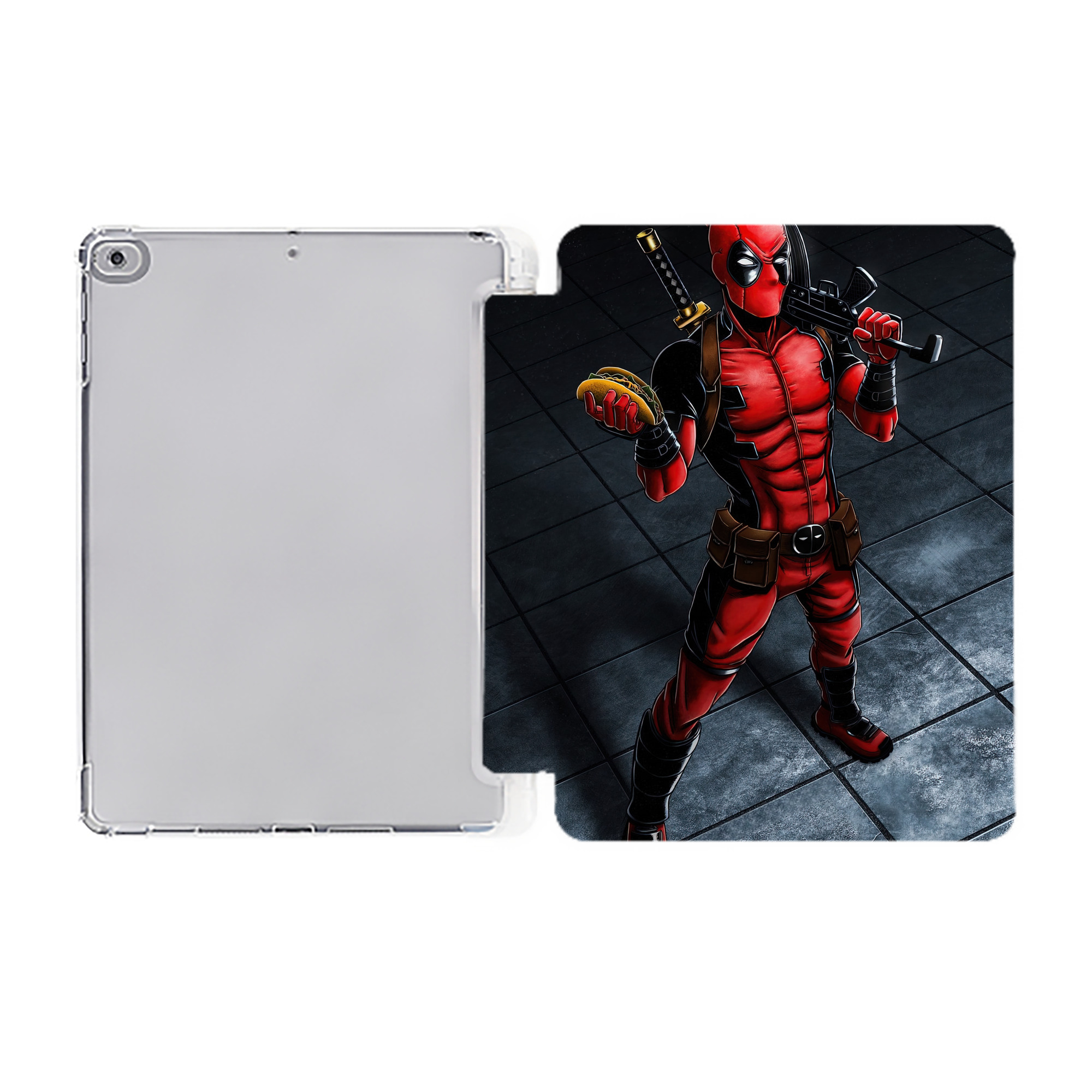 （画像用） Deadpool デッドプール IPad ケース ペン収納付き 三つ折りスタンド PUレザー×シリコン 対応機種9.5/10.5/10.9インチ